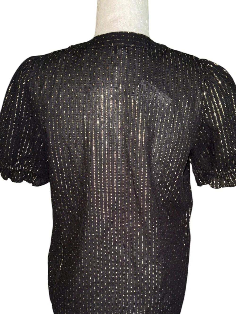NWT J. Crew Black & Metallic Gold Lurex Dot Puff Sleeve Blouse - XS